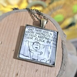 Peanuts Charlie Brown & Linus Winter Book Page Necklace Ooak Vintage Upcycled